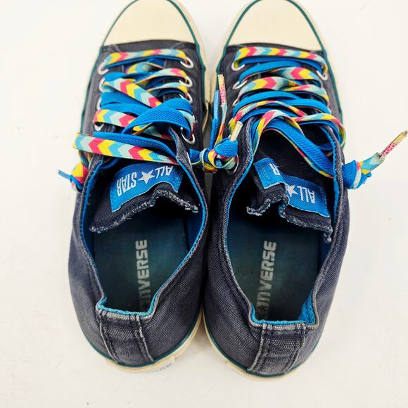 Converse Chuck Navy Blue Rainbow Chevron Laces Low Top Sneaker Shoe Womens 10 - Picture 5 of 9
